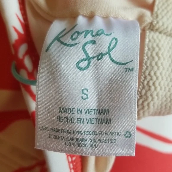 Kona Sol Red White Floral One Piece V Neck Swimsuit Size Small 4-6 - Picture 11 of 12